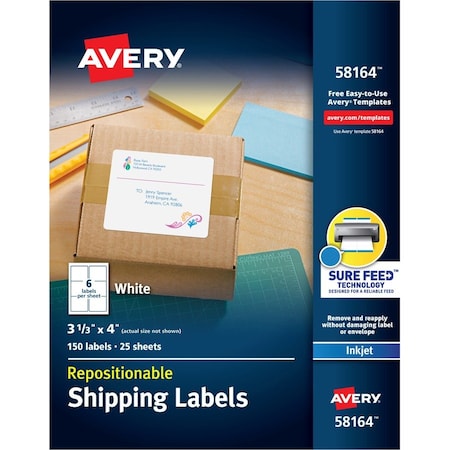 Avery Label, Removable, Inkjt, Shpng 150PK AVE58164
